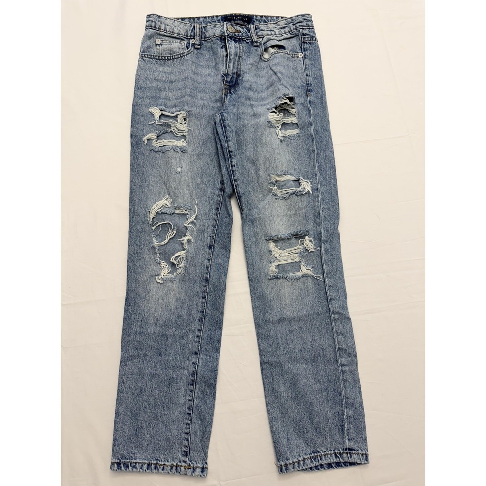 Aeropostale Boyfriend Jeans Womens 4‎ Light Wash High Rise Distressed 30x27.5